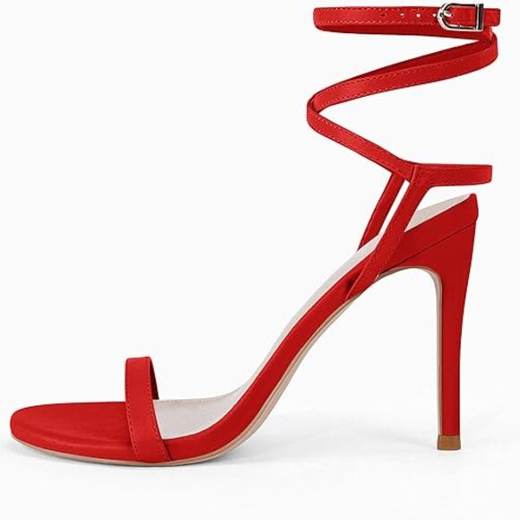 Coutgo Women's Red Strappy High Heel Stilettos Sandals Fashion Shoes Size 7 - Picture 4 of 7